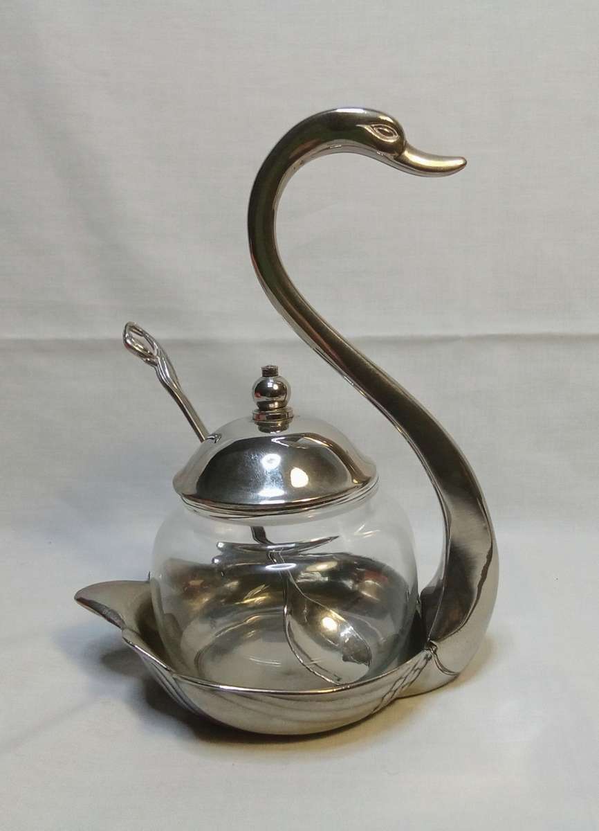 Vintage Silver Plated Swan Jam Pot/Sugar Bowl With lid