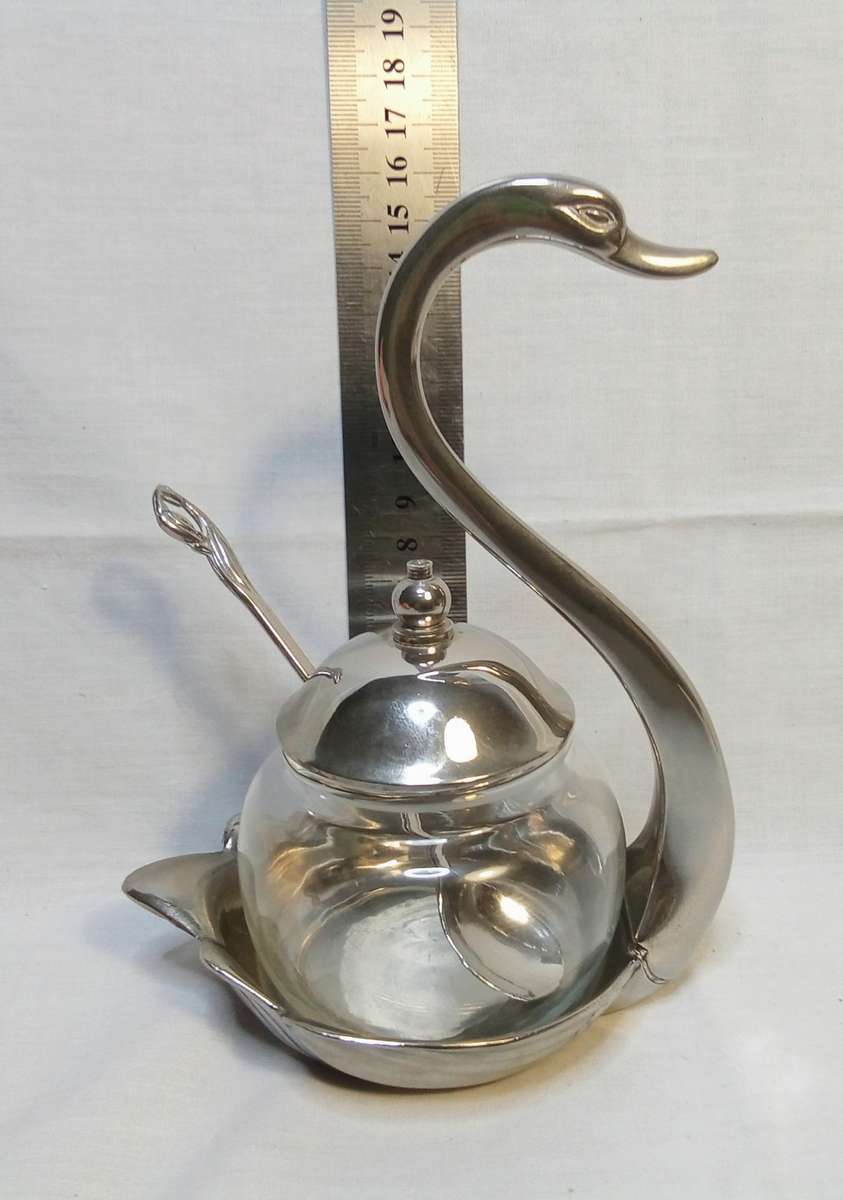 Vintage Silver Plated Swan Jam Pot/Sugar Bowl With lid