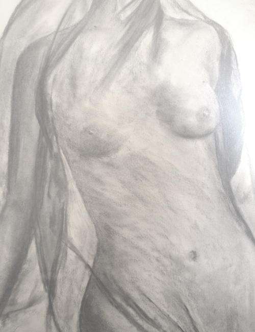 ORIGINAL CHARCOAL NUDE - FRAMED BEHIND GLASS