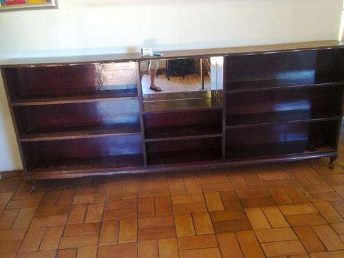VERY LONG VINTAGE BOOKCASE, MIRROR IN CENTRE, **REDUCED TO GO**