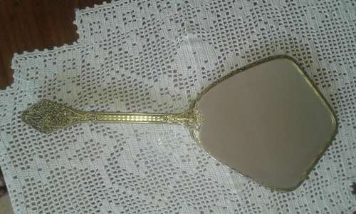 VINTAGE HAND MIRROR WITH EMBROIDERED BACKING (NO. 2)