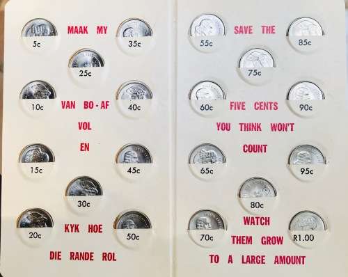 Saambou Coin Saver Booklet with Collection of 20 (1965) x silver 5 cent coins UNC (VALUE: R800)