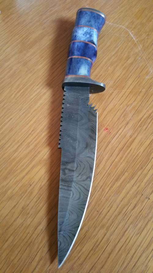 Damascus Steel Skinner Knife With Colored Bone Handle