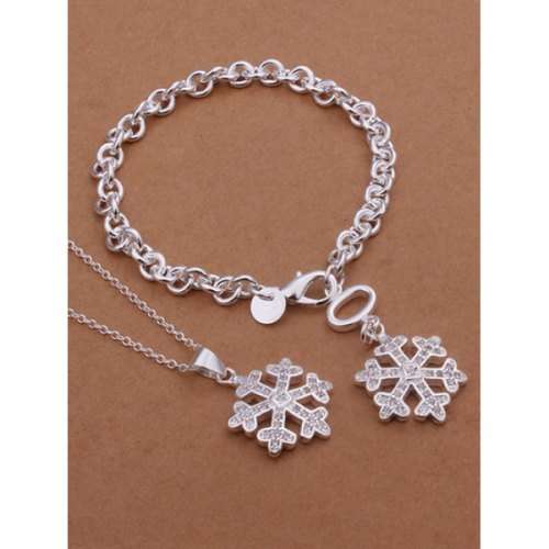 Chrismas Snowflake Pendant and Bracelet - Stamped 925 Silver