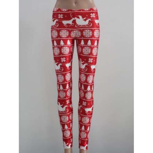 Christmas Pattern Leggings , Red & White