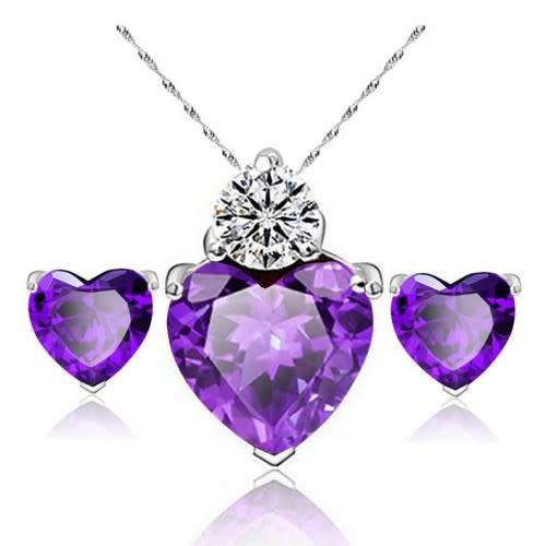2Pce Elegant Cubic Zircon Jewellery Set - Purple