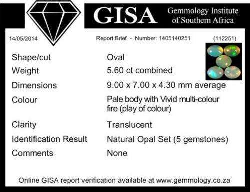 5.60 CT SET OF 5 WELO RIDGE FIRE OPALS - CERTIFIED