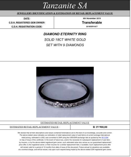 DIAMOND ETERNITY RING - SET IN 18 K SOLID WHITE GOLD