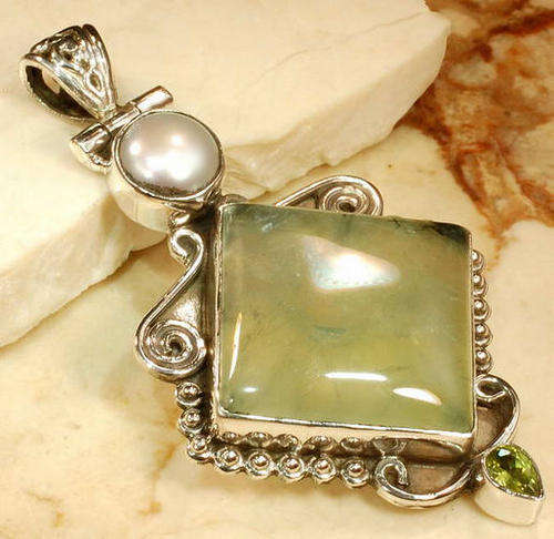 One in a million PREHNITE, PEARL and PERIDOT  Gemstone Pendant!