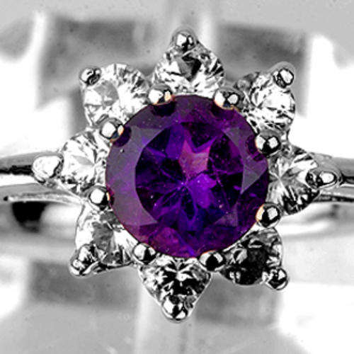 SPECTACULAR  Genuine Amethyst and White Sapphire solid .925 Sterling Silver Ring!