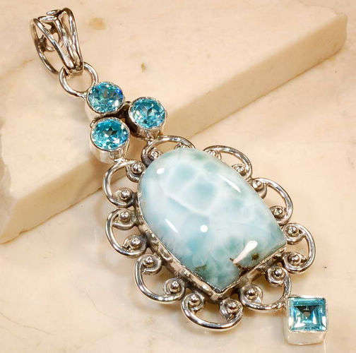 MIRACULOUS  Genuine TOPAZ and LARIMAR Gemstone Pendant!