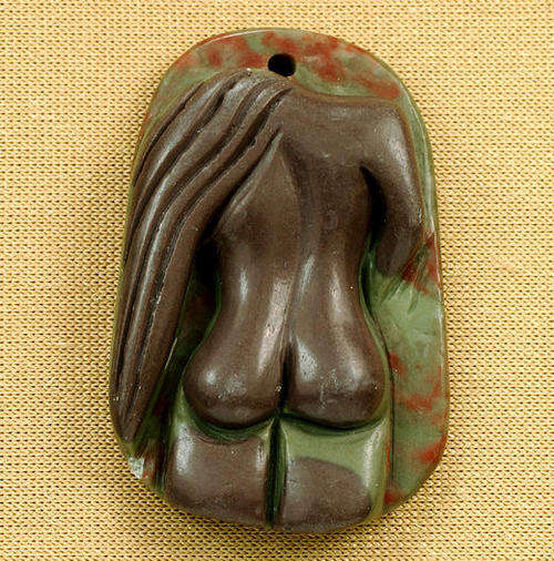 Weird and Wonderful Carved goddess in RIBBON JASPER Pendant bead!