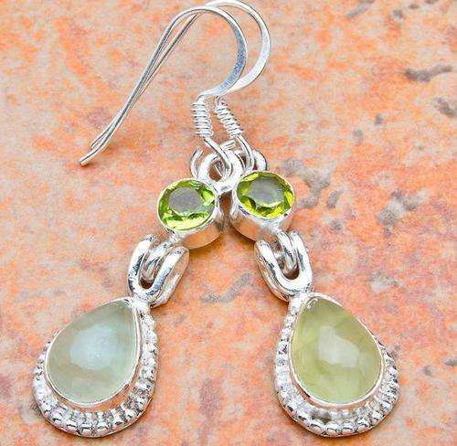 FABULOUS  Authentic PREHNITE and PERIDOT Sterling Silver  Earrings!