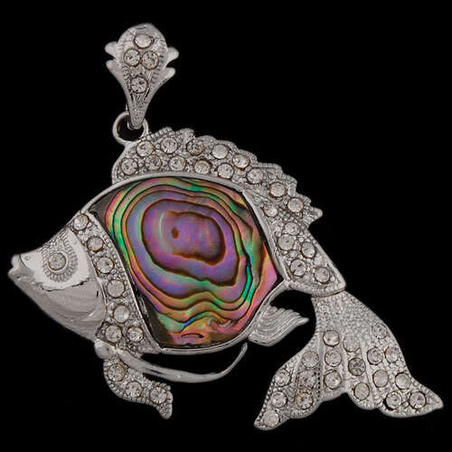 UNIQUE Design!  Abalone and Rhinestone .925 Sterling Silver  Pendant!