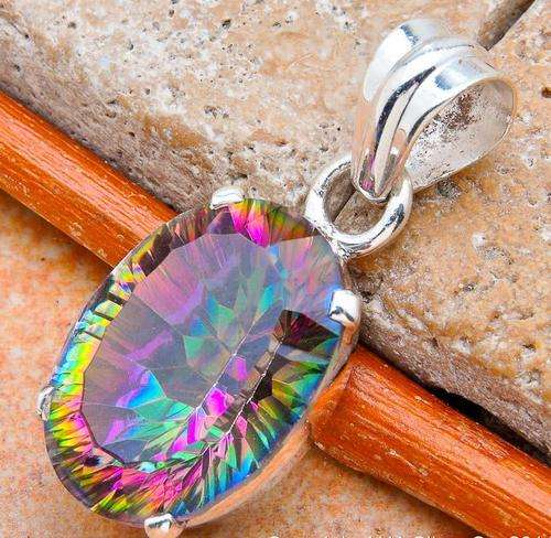 SHIMMERING Genuine Mystic Rainbow TOPAZ .925 Sterling Silver  Pendant!