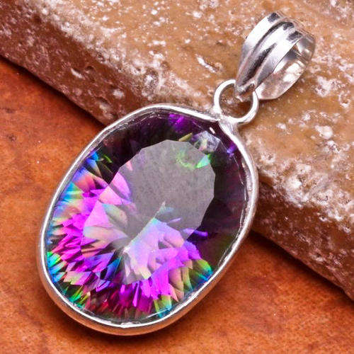 Exquisite, Authentic MYSTIC RAINBOW TOPAZ .925 Sterling Silver Pendant!