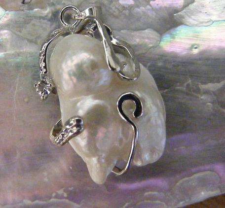 UNIQUE, Genuine Baroque Abnormality PEARL and Rhinestone  Pendant!