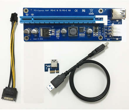 PCI-E PCI E Express 1X to 16X Riser Card + USB 3.0 Data Cable SATA 15 Pin to 6 Pin Power Cable