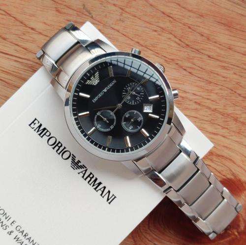 EMPORIO ARMANI AR2434 CLASSIC SILVER BLACK CHRONOGRAPH WATCH**BRAND NEWR7999.99ABSOLUTE STUNNER!