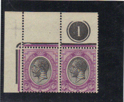 Union of South Africa : Sacc 10 6d Plate 1  Stamps unmounted