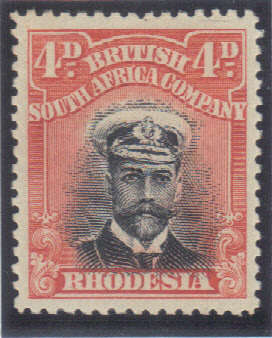 Rhodesia: Sacc no 211 : Black and Orange red : very lightly Hinged. Mint