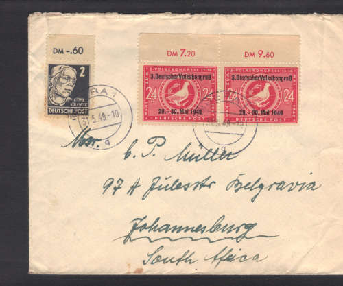 Germany : MixedFranking Cat  Michel 212 and 233a    Stamps Deutscher Volkskongress. 1949