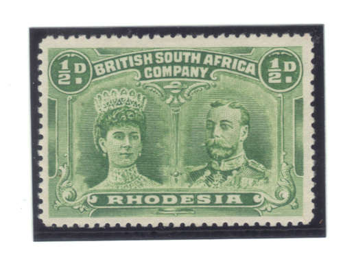 BSAC / Rhodesia Double Head SG no 122  Perf 14 1/2 Dull green Unmounted. mint