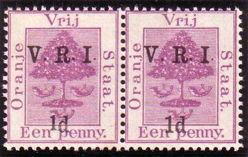 Orange Free State: SG 113J/Sacc 60J : Horizontal pair with short figure"I" variety