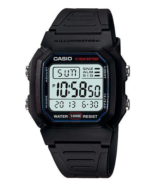 Casio Illuminator Sport Watch -100m water resistant - 10 year battery W-800H-1a