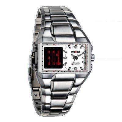 Weide wh909-4 High End Double Movement Stainless Steel White Dial LED Watch