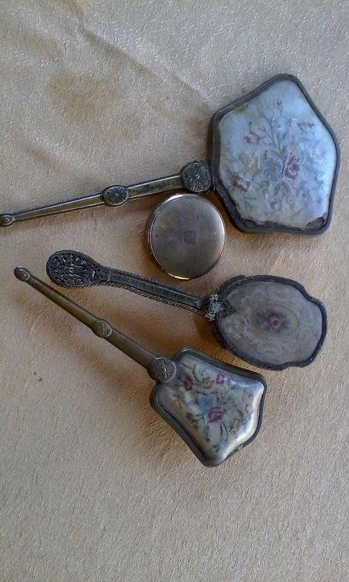 Antique Hairbrush, Mirror and Powder set