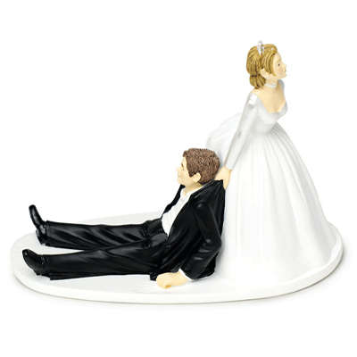 Wedding Cake Topper - Bride drags groom (got you)