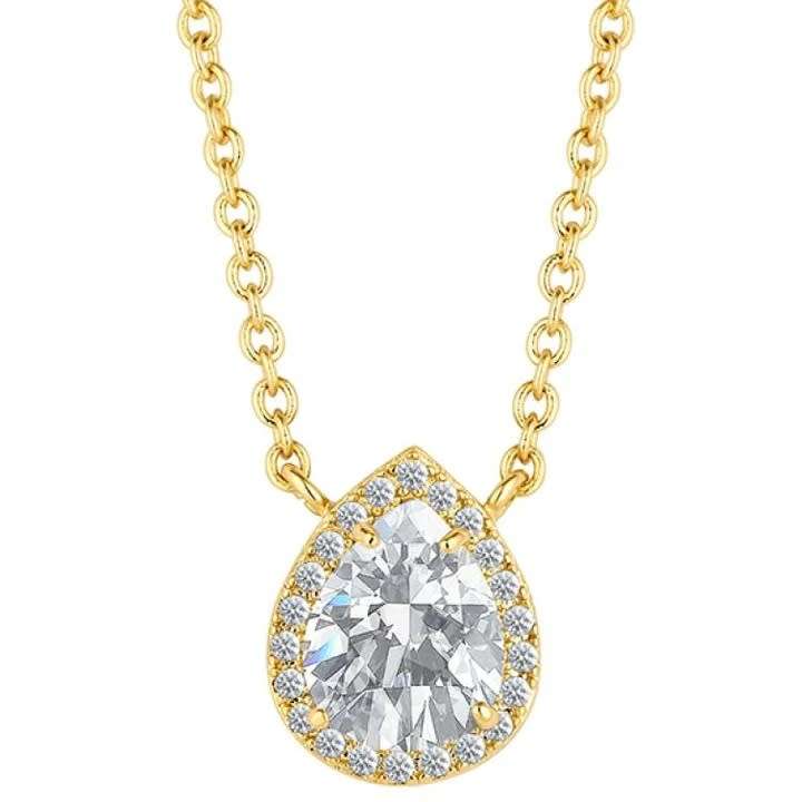 Diamond Style London Droplet Pendant  14K Plated, Embellished with Crystals from Swarovski + Chain