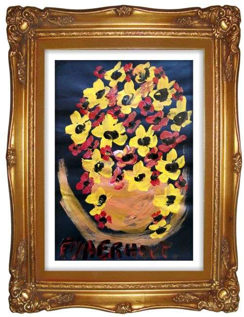 LARGE (42cm x 30cm) Original CLAERHOUT - Pot With Flowers - Oil on paper!!! COA Included!