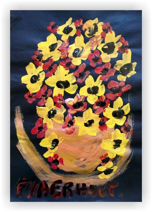 LARGE (42cm x 30cm) Original CLAERHOUT - Pot With Flowers - Oil on paper!!! COA Included!