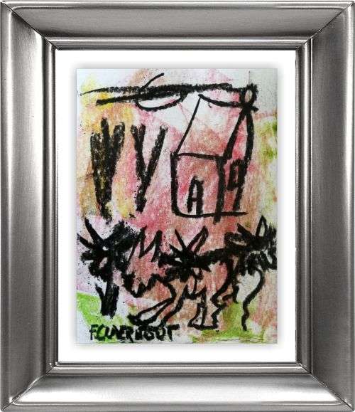 Original Frans Claerhout Mixed Media - Donkey & Flowers (Small)