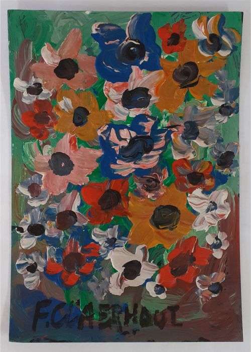 Frans Claerhout - FLOWERS - Oil on board. Signed and dated on back with COA