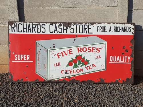 Original Vintage 5 Roses Porcelain Enamel Sign!!!