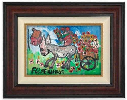 Frans Claerhout - Donkey With Cart - Acrylic On Cardboard, Stunning!!! 42cm x 30cm.