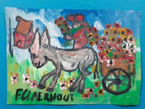 Frans Claerhout - Donkey With Cart - Acrylic On Cardboard, Stunning!!! 42cm x 30cm.