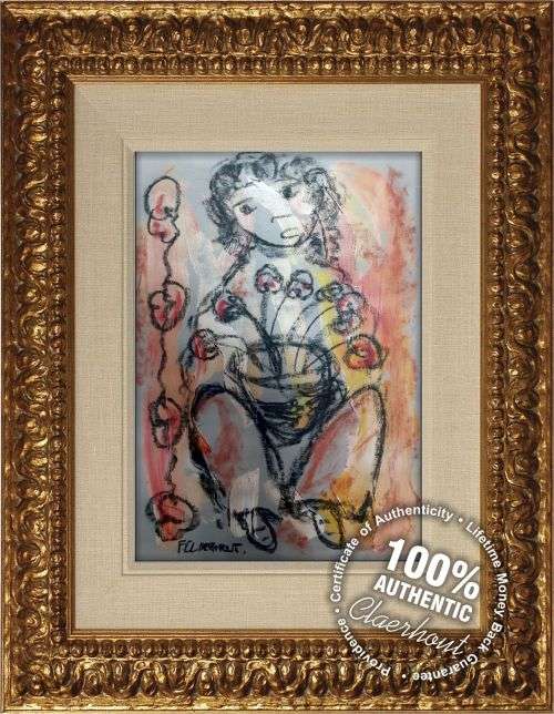 MAKE AN OFFER!! Frans Claerhout - Girl with flowers - Mixed Media - Signed and dated, COA included!!