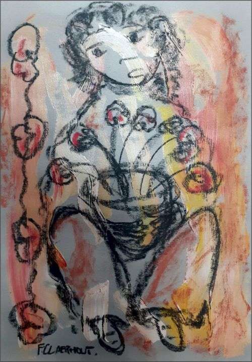MAKE AN OFFER!! Frans Claerhout - Girl with flowers - Mixed Media - Signed and dated, COA included!!