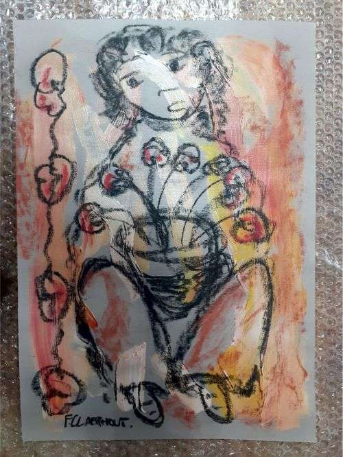 MAKE AN OFFER!! Frans Claerhout - Girl with flowers - Mixed Media - Signed and dated, COA included!!