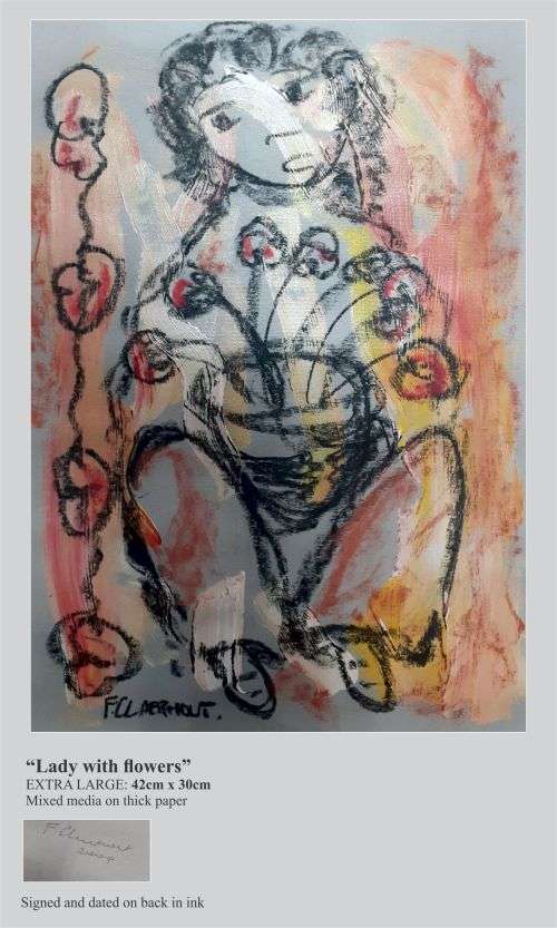 MAKE AN OFFER!! Frans Claerhout - Girl with flowers - Mixed Media - Signed and dated, COA included!!