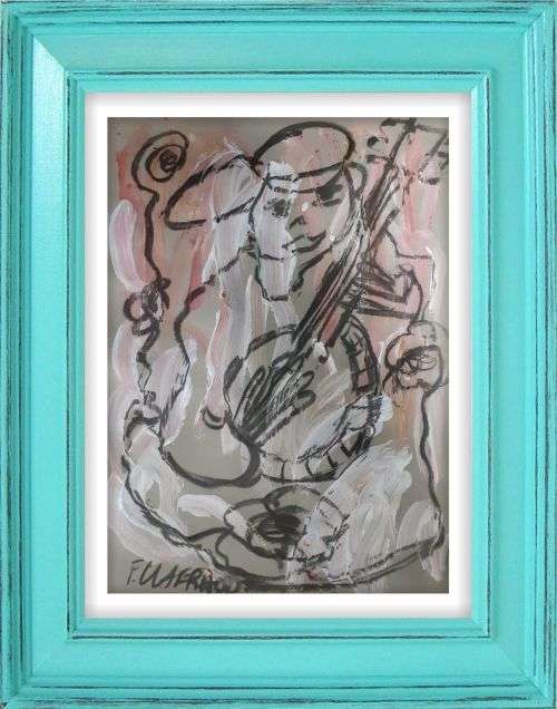 MAKE AN OFFER! Frans Claerhout - Mixed Media on paper - Guitar Player - Comes with COA.