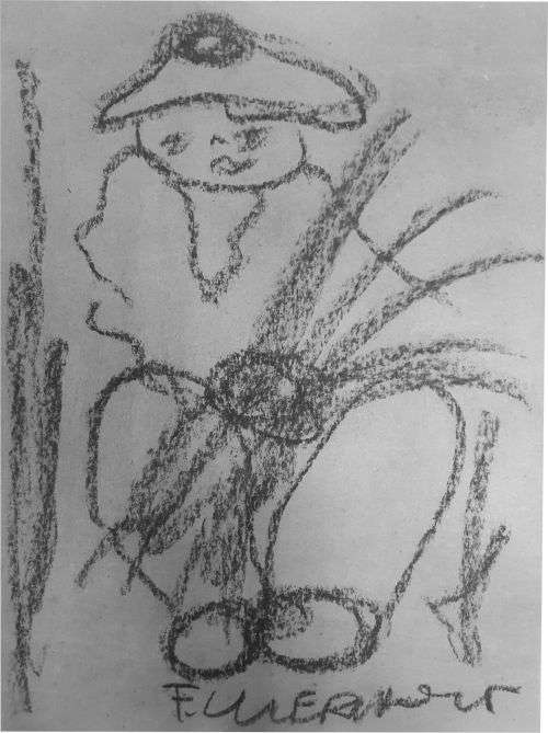 LARGE Father Frans Claerhout art - Farmer.- Charcoal on paper. COA Included.