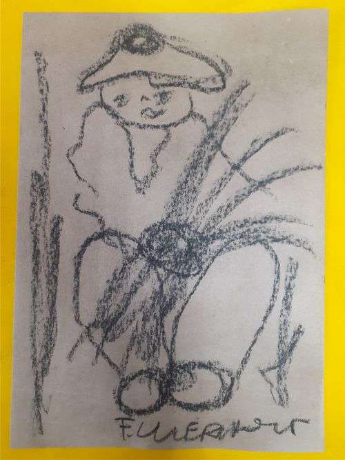 LARGE Father Frans Claerhout art - Farmer.- Charcoal on paper. COA Included.