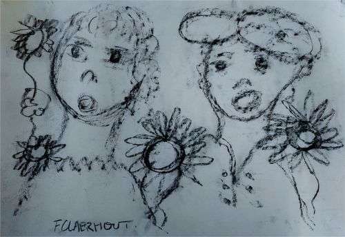 Frans Claerhout - Charcoal on paper, unframed, size 59cm x 42cm with COA.