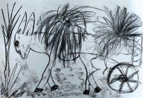 Frans Claerhout - Charcoal on paper, unframed, size 84cm x 60cm with COA.