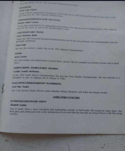 1982 Silver Sport Merit award to Springbok Darts and more